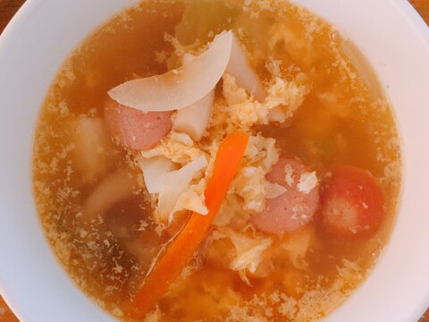 ウィンナーの野菜コンソメたまごスープ